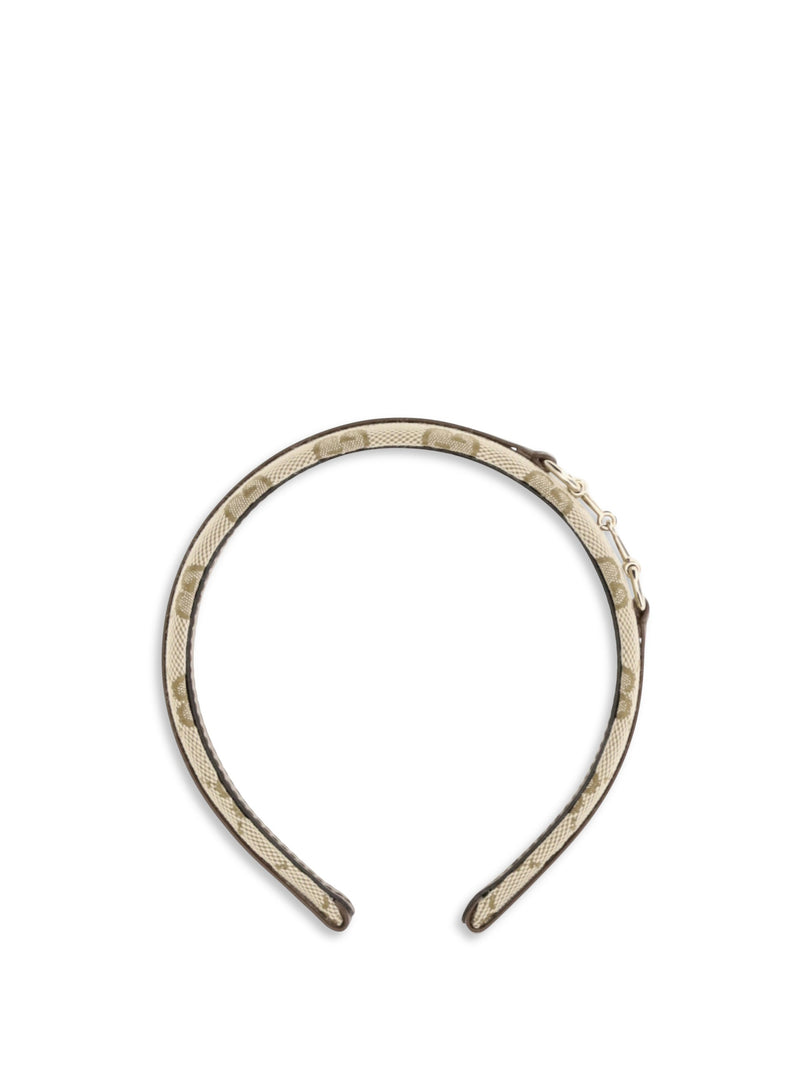 Gucci Gg Monogram With Horsebit Headband — Brown Fabric Headbands