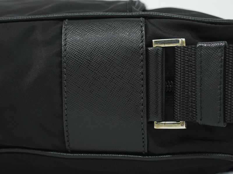 Prada Front Zip Messenger Quilted Tessuto Black Nylon