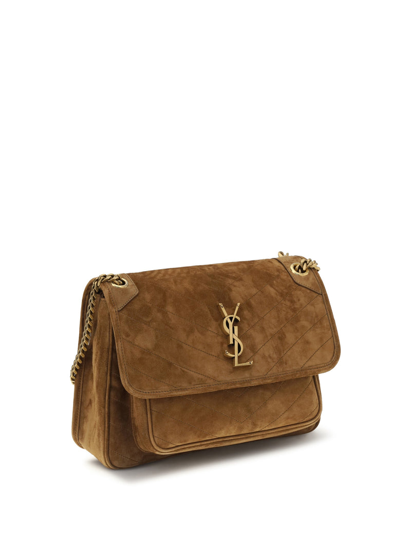 Saint Laurent Quilted Suede Shoulder Bag — Brown