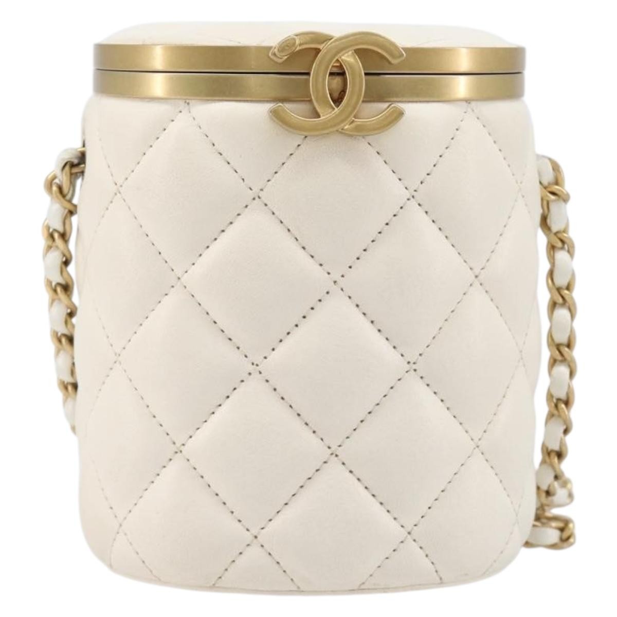 Chanel Crown Box Vanity Quilted Lambskin White Leather Bag