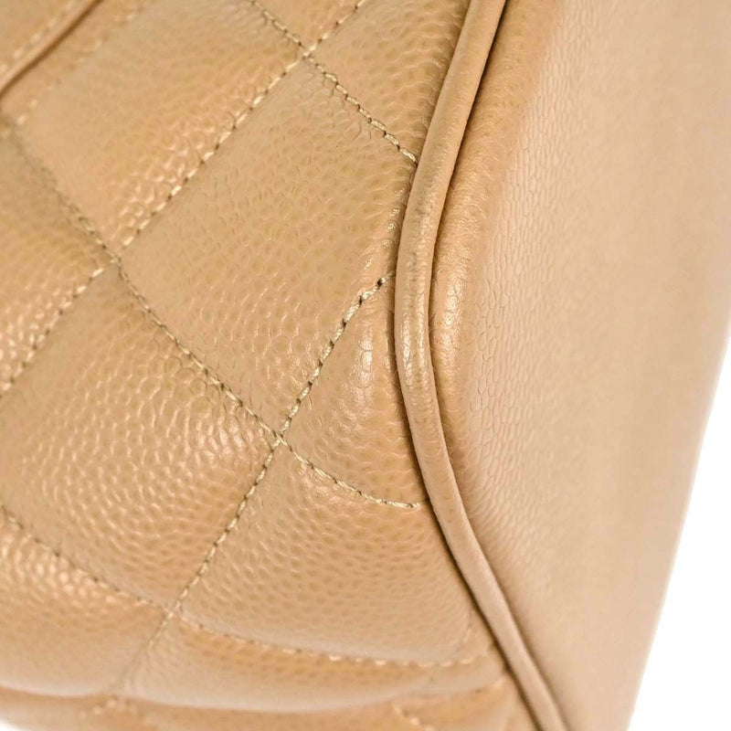 Chanel Medallion Quilted Caviar Beige Leather Bag