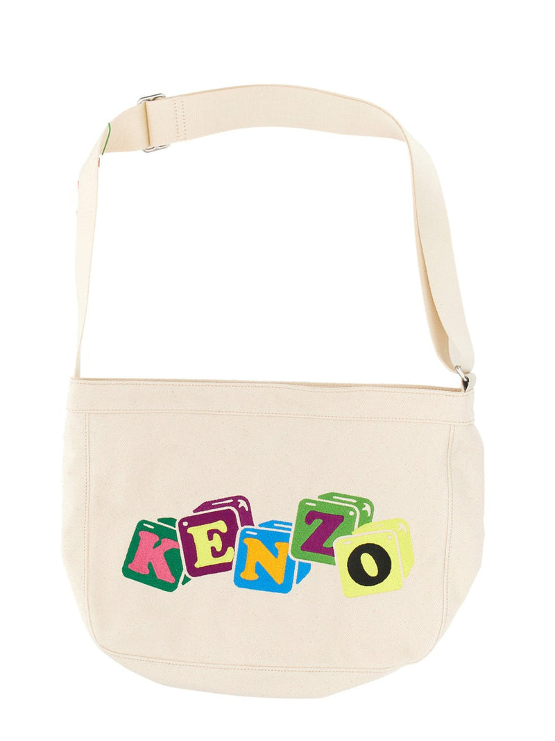 Kenzo Embroidered Cotton Shoulder Bag — Powder