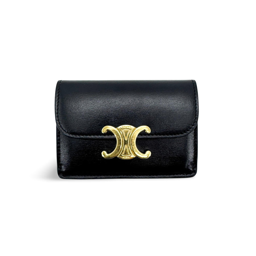 Celine Triomphe Card Case Leather Black Accessory