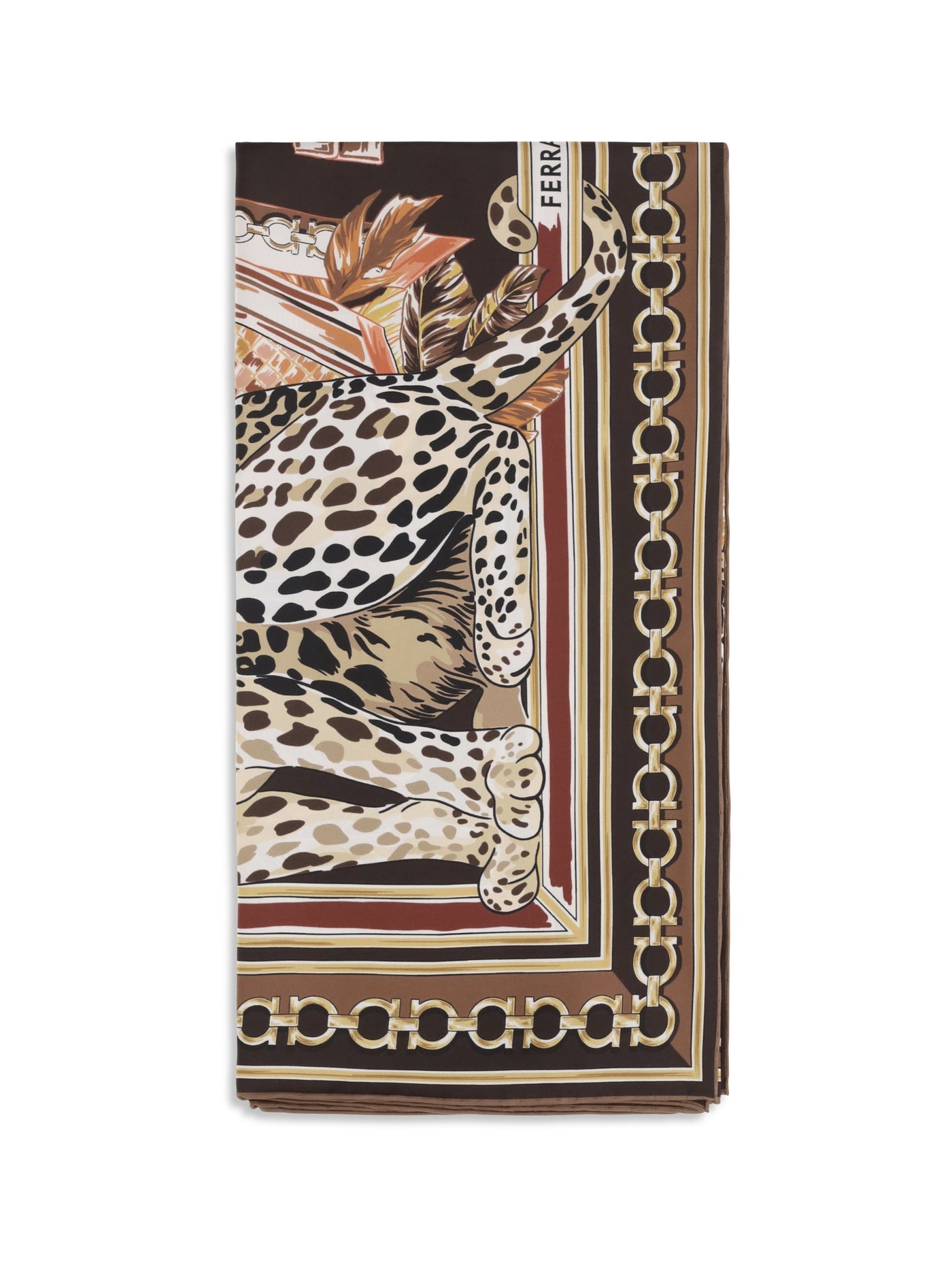 Ferragamo Leopard-Print Silk Scarf — Brown Scarfs