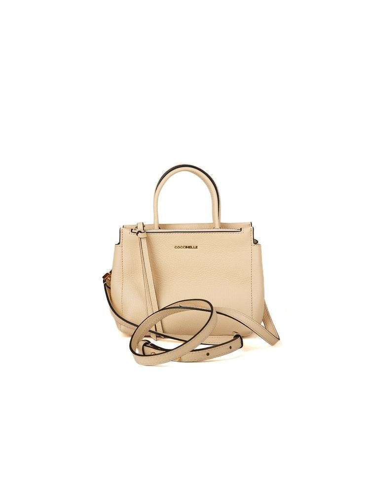 Coccinelle Grained Leather Top Handle Bag — Beige Cowhide