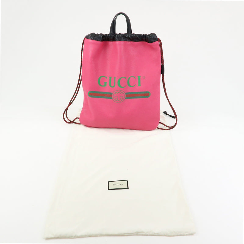 Gucci Logo Drawstring Printed Leather Pink Bag
