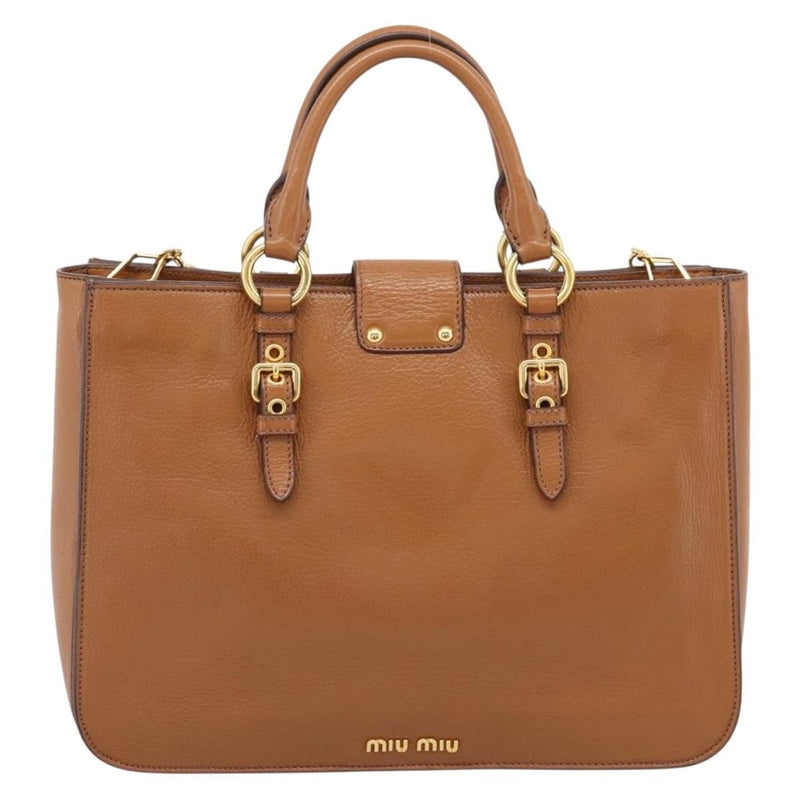 Miu Miu Madras Convertible Lock Leather Brown Bag