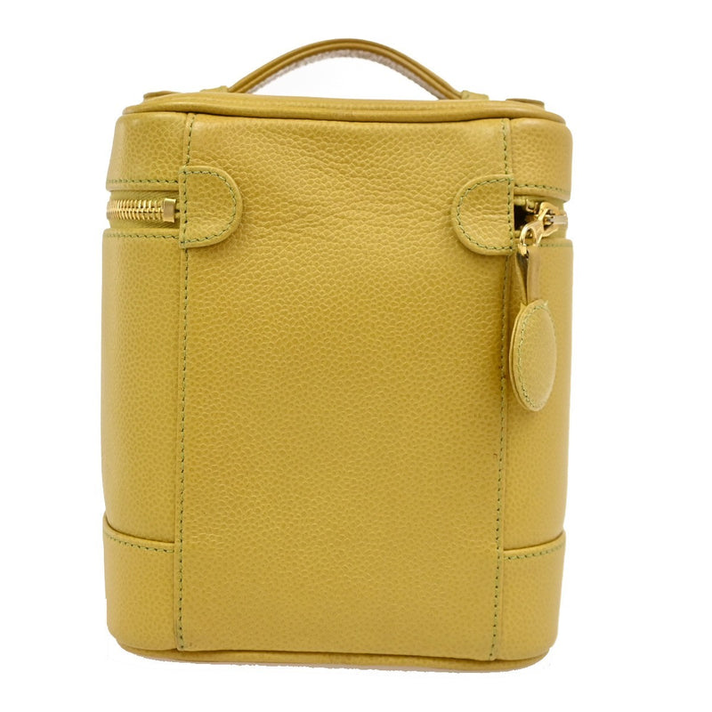 Chanel Vintage Timeless Cosmetic Case Caviar Yellow Leather Bag