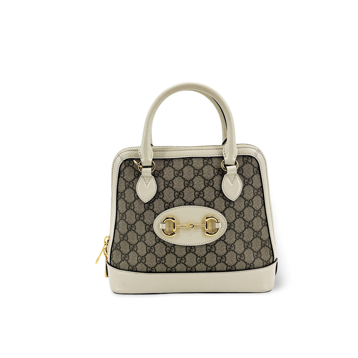 Gucci Horsebit 1955 Top Handle Gg Coated Canvas With Leather White Bag
