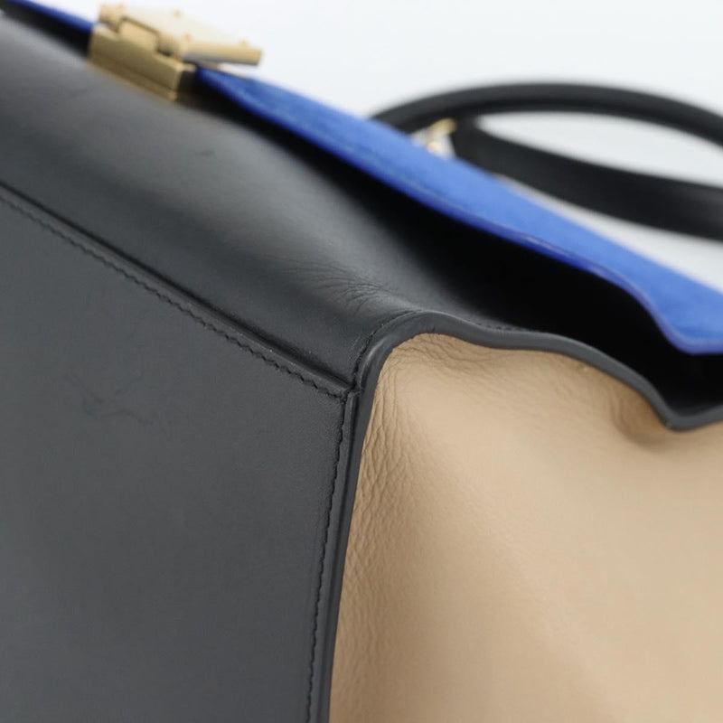 Celine Trapeze Leather With Suede Blue Bag