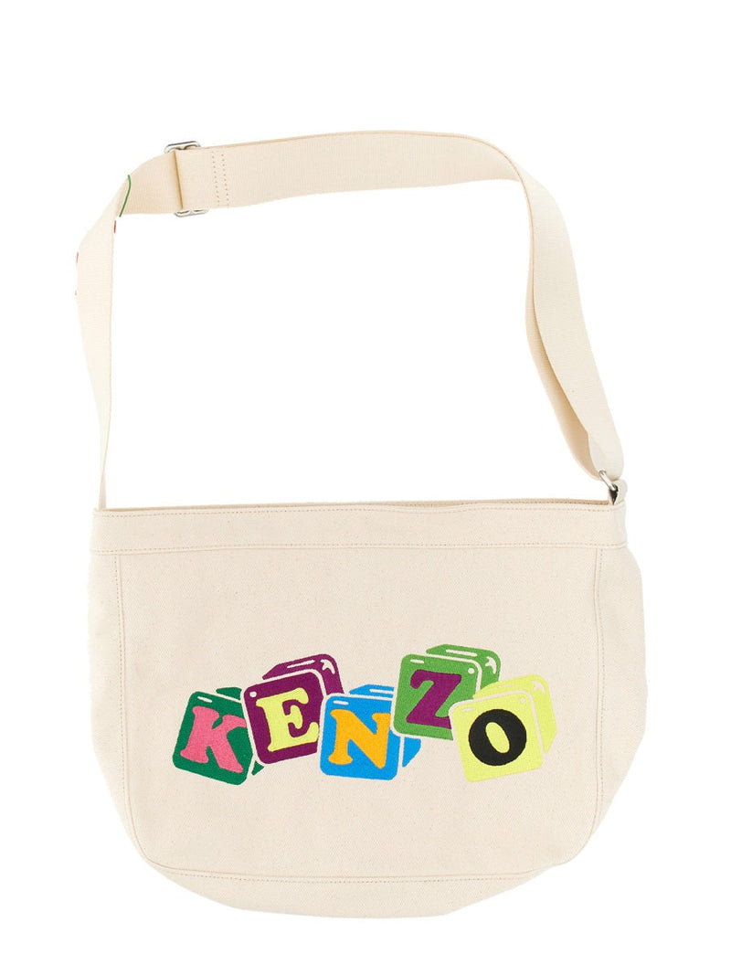 Kenzo Embroidered Cotton Shoulder Bag — Powder