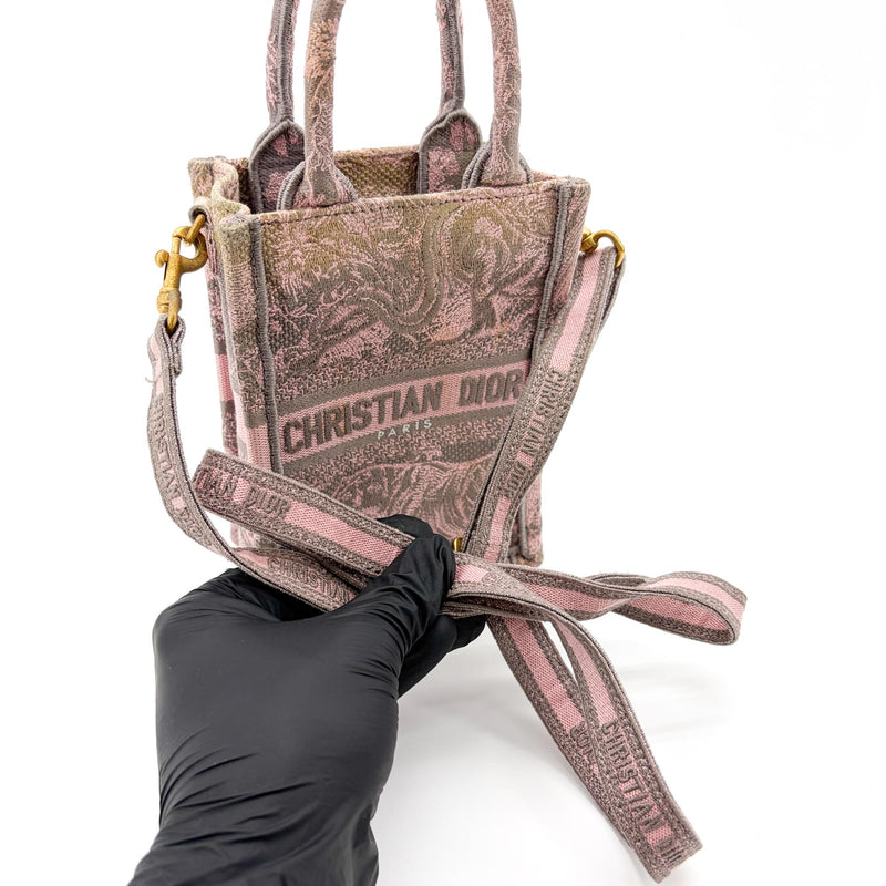 Christian Dior Book Tote Phone Embroidered Canvas Pink