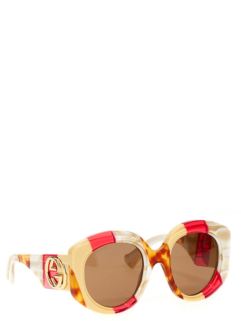 Gucci Tricolor Oversize Sunglasses — Cream
