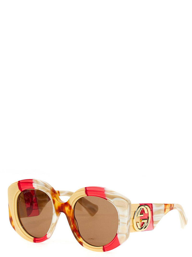 Gucci Tricolor Oversize Sunglasses — Cream