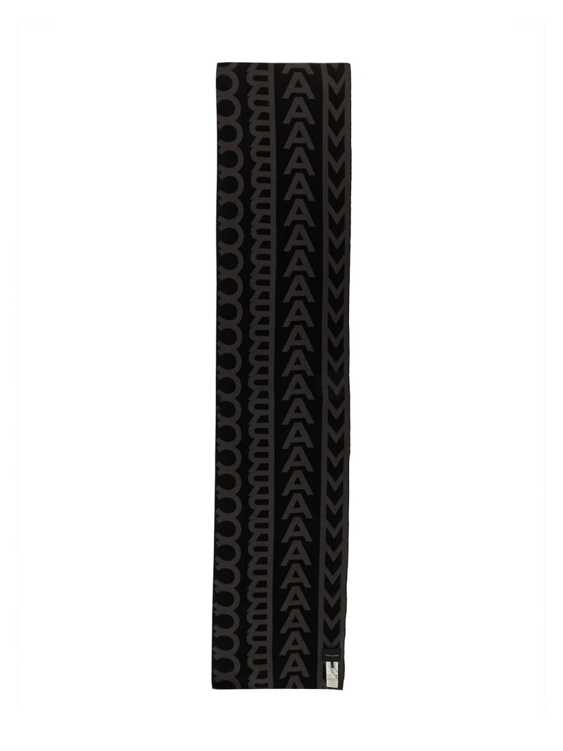 Marc Jacobs Monogram Knit Wool Scarf — Gray Scarfs