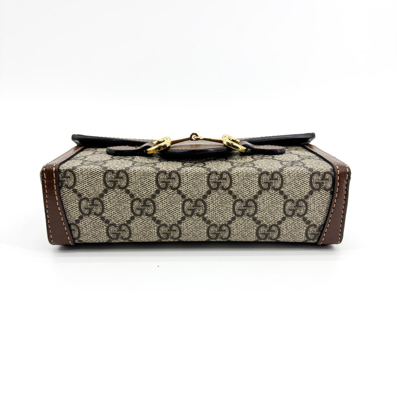 Gucci Horsebit 1955 Flap Gg Coated Canvas Brown Bag