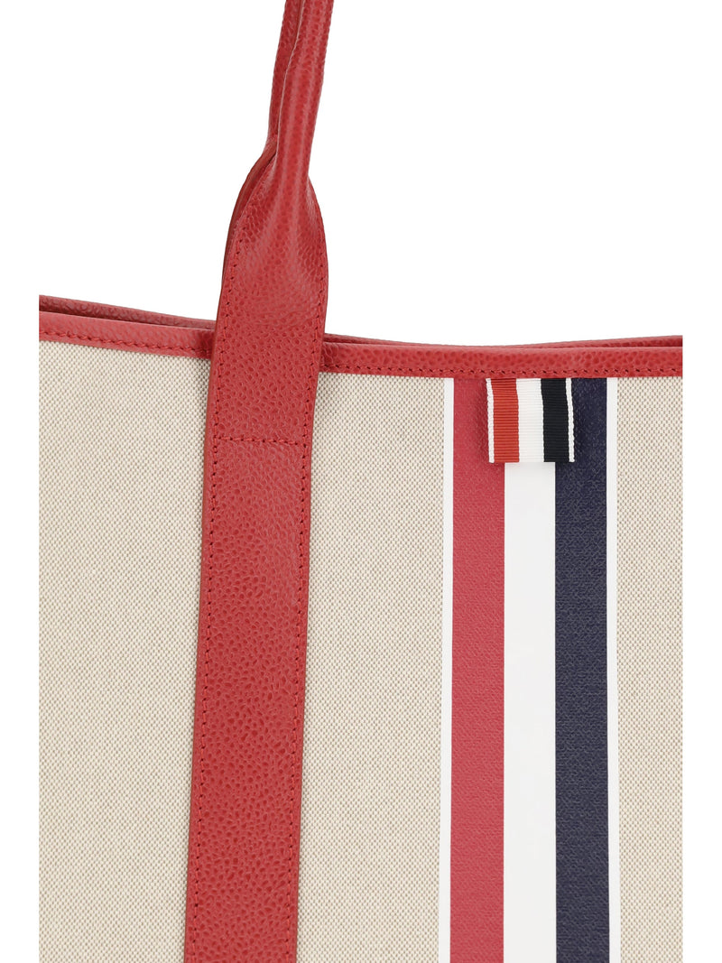 Thom Browne Striped Canvas Tote Bag — Red Cotton