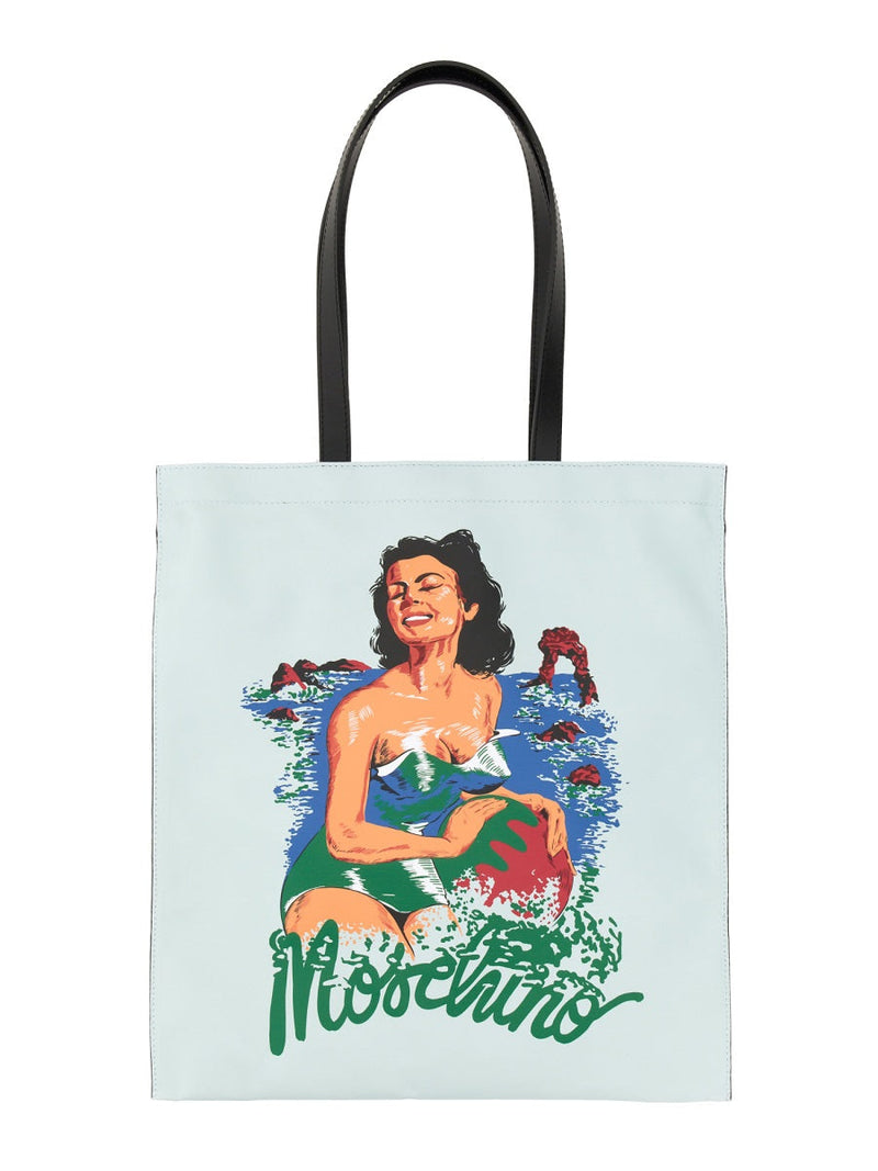 Moschino Hawaiian Print Cotton Tote Bag — Blue