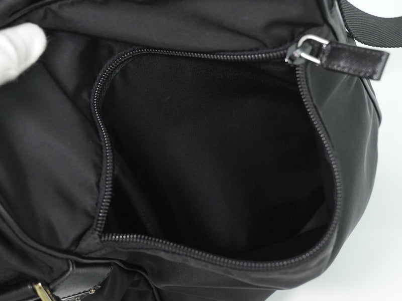 Prada Front Zip Messenger Quilted Tessuto Black Nylon