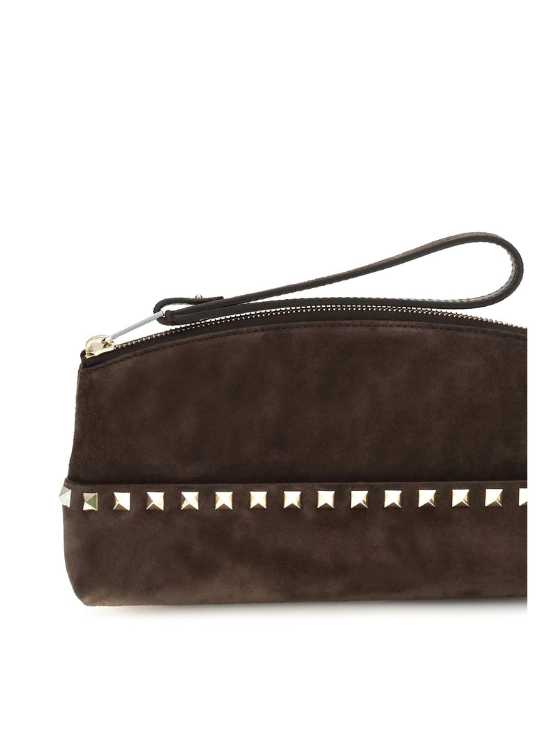 Valentino Garavani Rockstud Clutch — Brown Suede