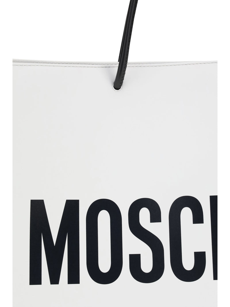 Moschino Logo-Print Calf Leather Shoulder Bag — White Bos Taurus