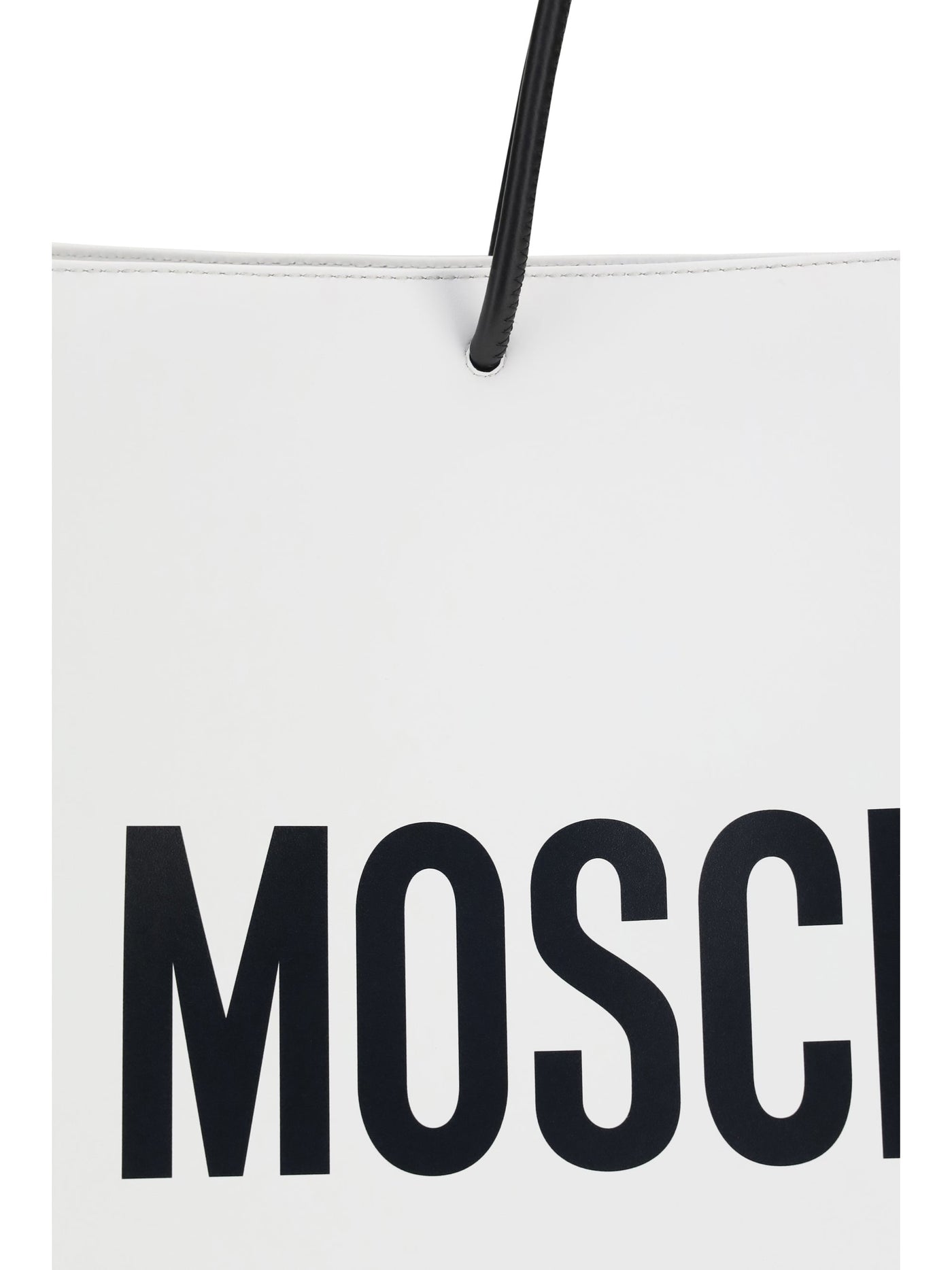 Moschino Logo-Print Calf Leather Shoulder Bag — White