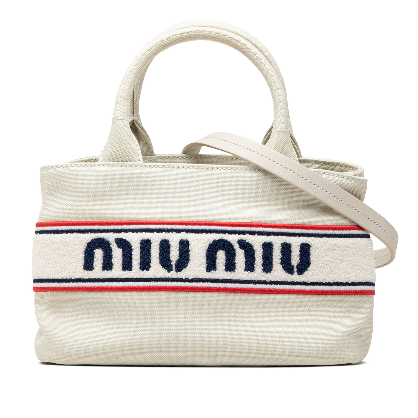 Cotton Trimmed Embroidered Canvas Logo Convertible Tote - Image 1