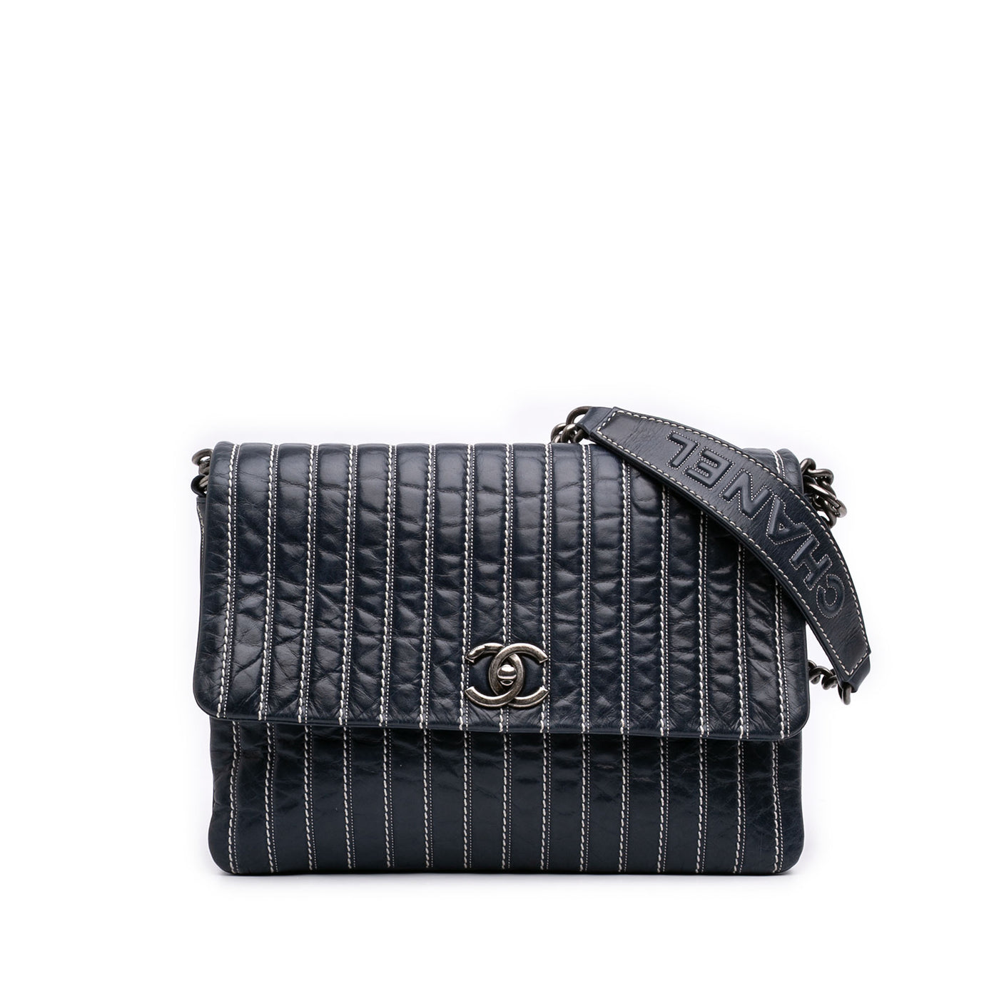 Large Vertical Quilted Lambskin Stitched Single Flap - Image 1