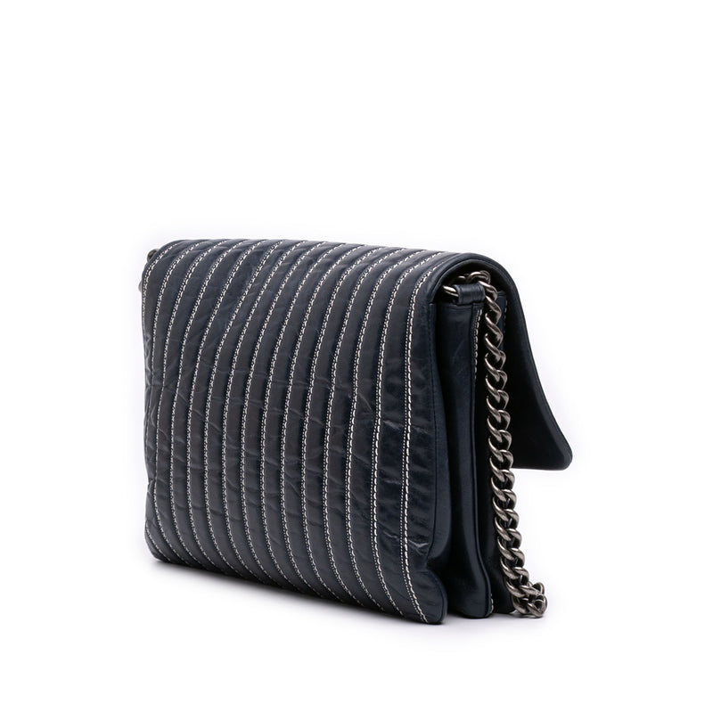 Large Vertical Quilted Lambskin Stitched Single Flap - Image 2