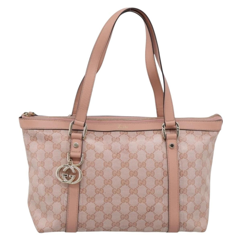 Gucci Abbey Zip Tote Gg Canvas And Leather Pink