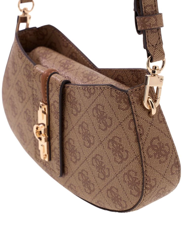 Guess Logo-Patterned Polyurethane Shoulder Bag — Beige