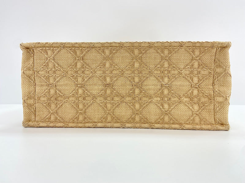 Christian Dior Book Cannage Embroidered Raffia Beige Canvas Bag