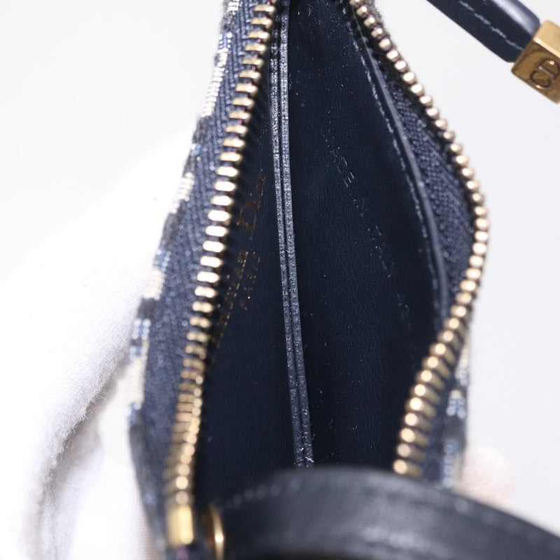 Christian Dior Vintage Saddle Zip Coin Purse Diorissimo Canvas Navy Bag