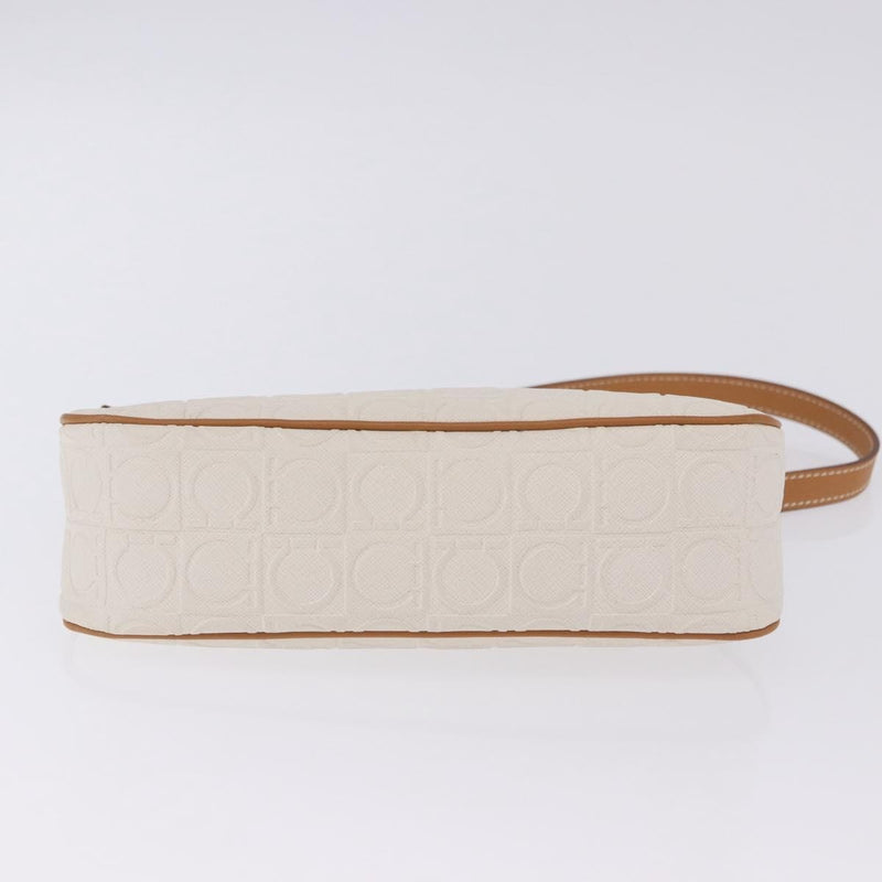 Salvatore Ferragamo Gancini Canvas And Leather White Bag