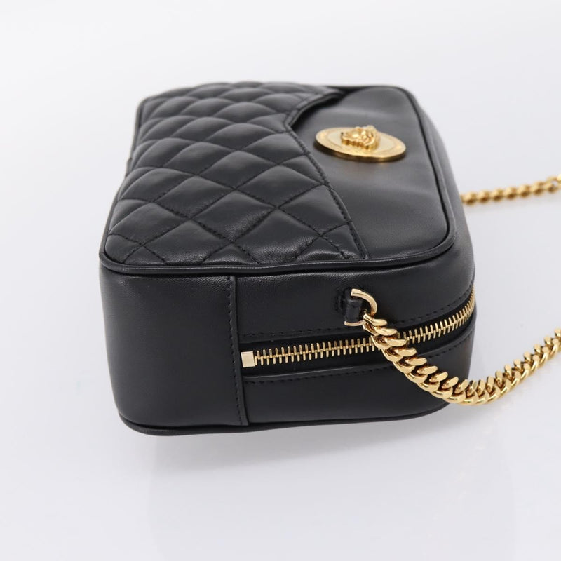Versace Medusa Icon Front Slip Pocket Camera Quilted Leather Black Bag