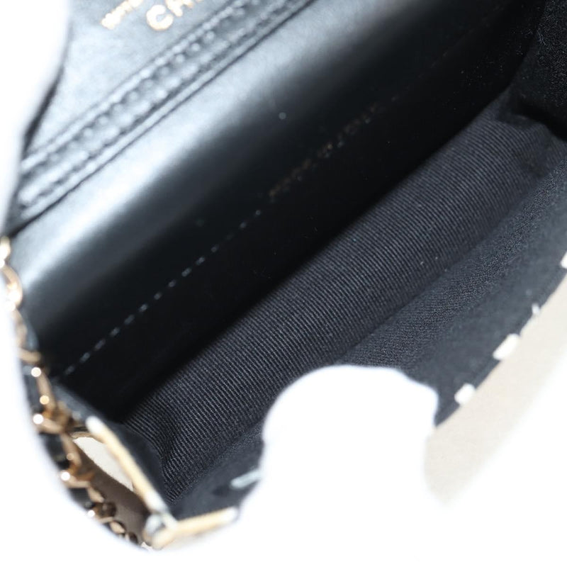 Chanel Flap Card Holder On Chain Quilted Printed Canvas Beige Satin Bag