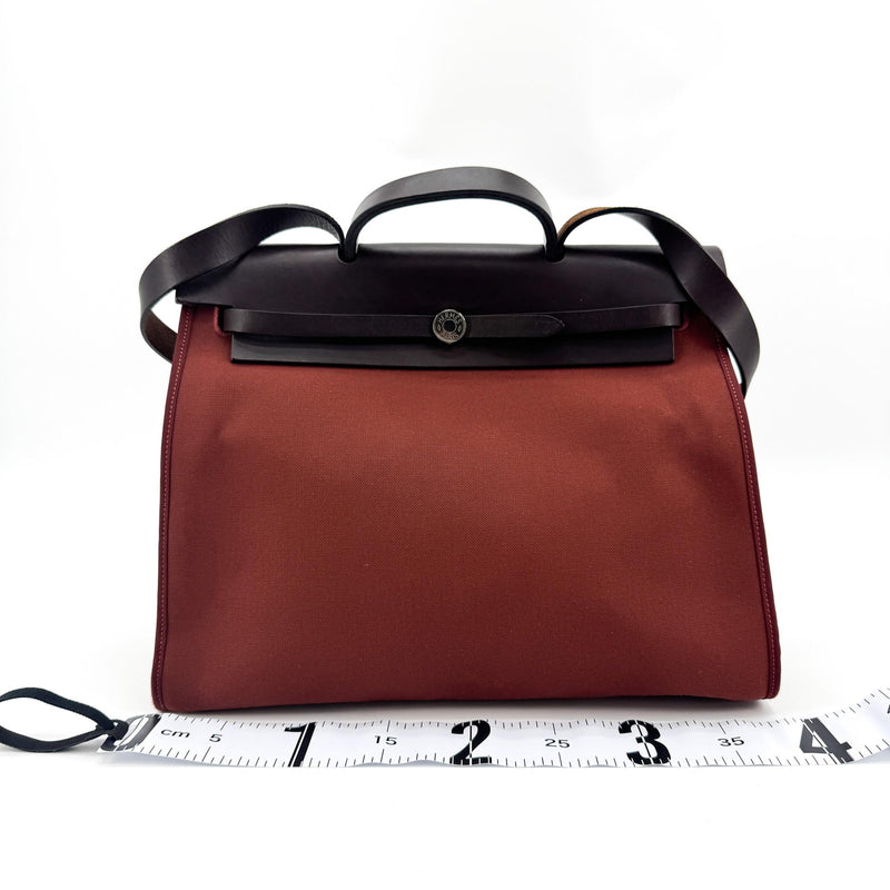 Hermes Herbag Zip Leather And Toile Brown Canvas Bag
