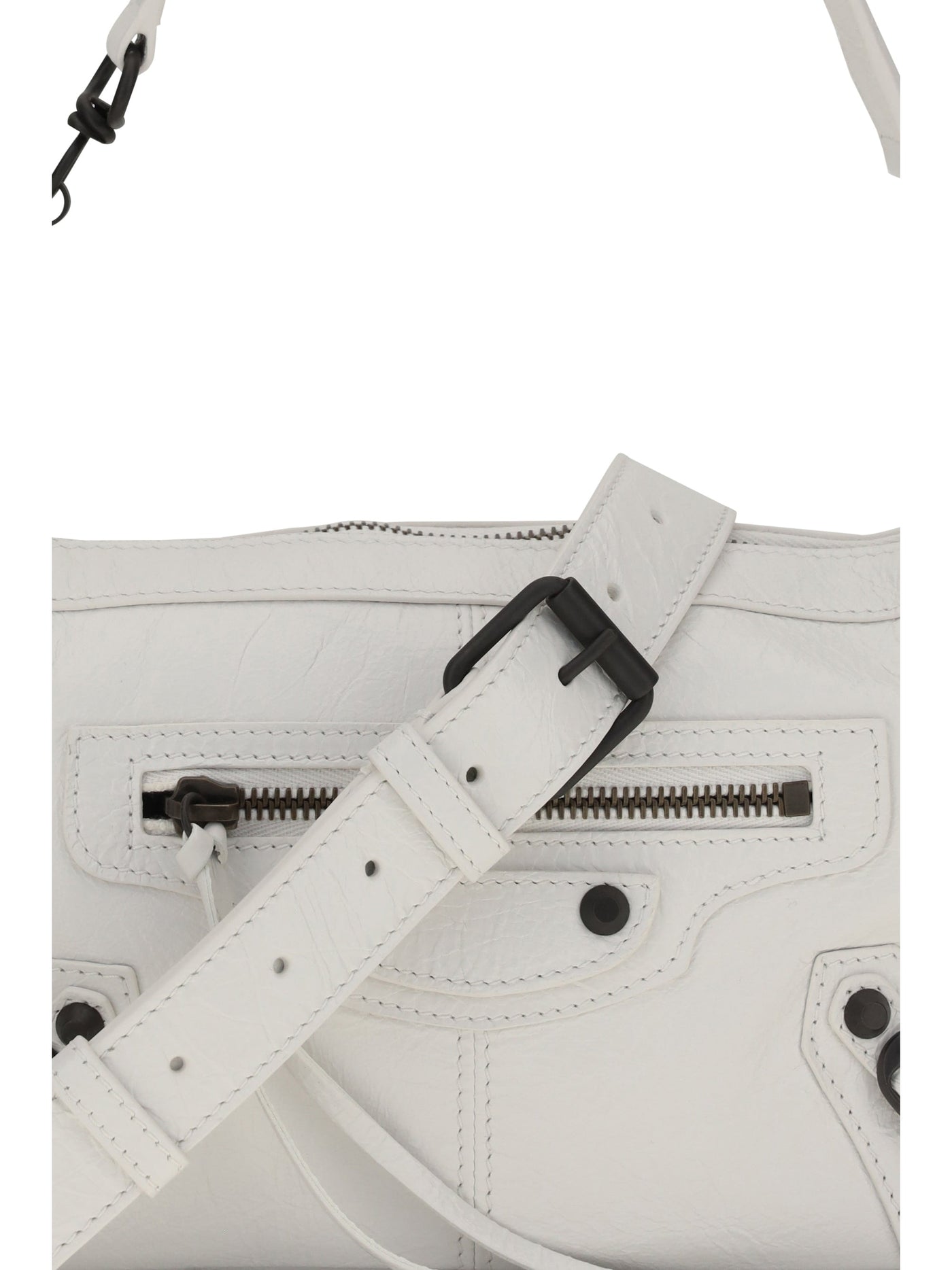 Balenciaga Le City Moto Mini Top Handle Bag — White Lambskin