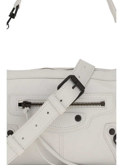 Balenciaga Le City Moto Mini Top Handle Bag — White Lambskin