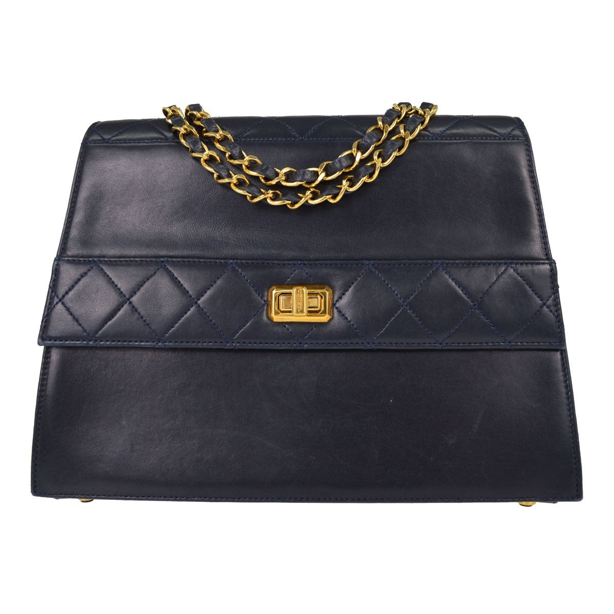 Chanel Vintage Trapezoid Cc Flap Leather Navy Bag