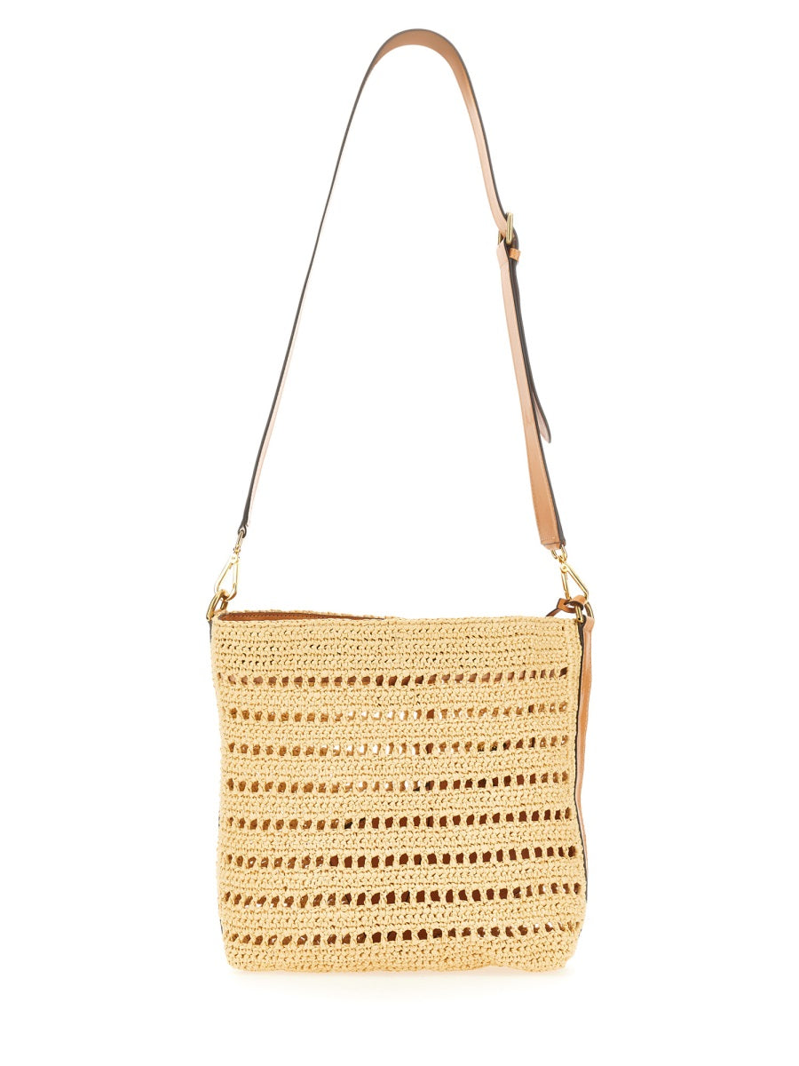 Etro Perforated Raffia Shoulder Bag — Beige Cotton