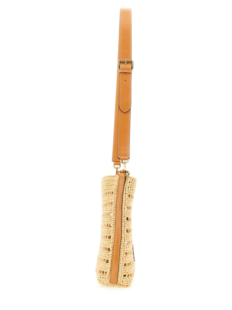 Etro Perforated Raffia Shoulder Bag — Beige Cotton