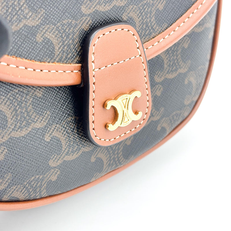 Celine Besace Flap Triomphe Coated Canvas Black Calfskin Bag
