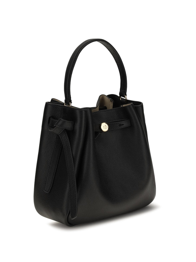 Tory Burch Romy Bucket Bag — Black Calf Leather