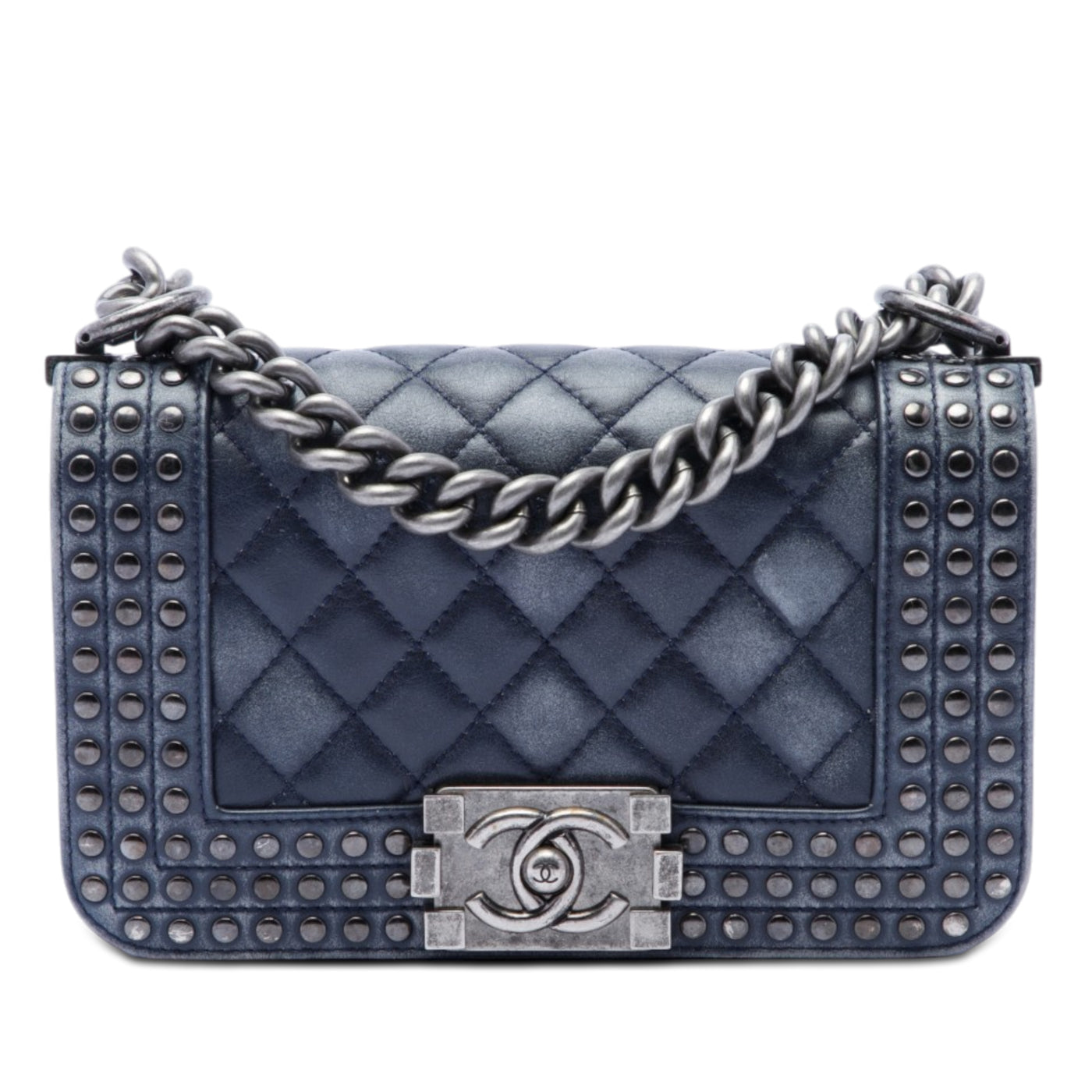Paris Dallas Small Quilted Distressed Calfskin Studded Boy Flap - Image 1