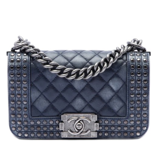 Paris Dallas Small Quilted Distressed Calfskin Studded Boy Flap - Image 1
