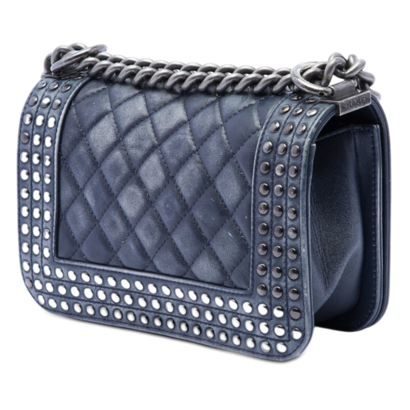 Paris Dallas Small Quilted Distressed Calfskin Studded Boy Flap - Image 2