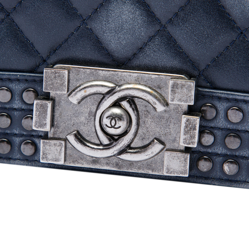 Paris Dallas Small Quilted Distressed Calfskin Studded Boy Flap - Image 5