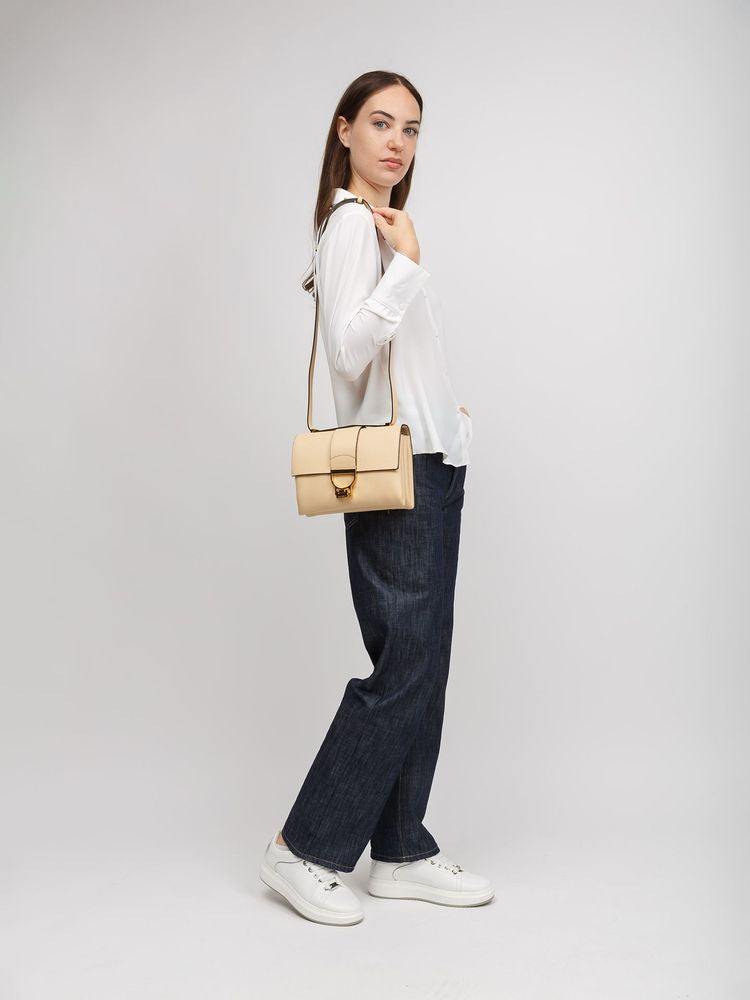 Coccinelle Grained Cowhide Crossbody Bag — Beige