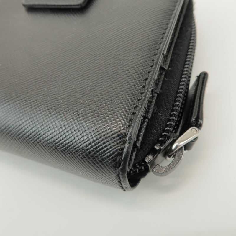 Prada Bifold Zip Around Saffiano Leather Black Accessory